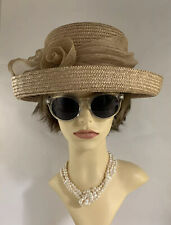 BHS Straw Dress Hat With Small Curved Brim Sinamay Bow And Ribbon Detail