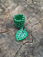 9mm diameter - Forest green leaf charm dreadlock bead cuff - dread accessory