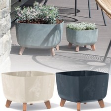 Square Low Modern Look Planter Flower Plant Pot Indoor Outdoor Garden Decor Legs