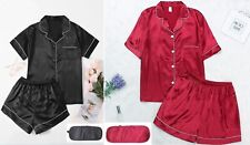 Women Satin Pyjamas Nightwear PJ Ladies Short Sleeve FREE eye Mask included