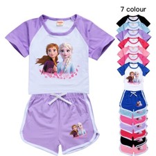 2023 Frozen Kids Girls Short Sleeve T Shirt Top Shorts Casual Pyjamas Set Outfit