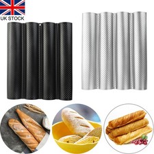 4 Wave Baguette Baking Tray Bread Mold French Loaf Tin Non-Stick Cake Plate New