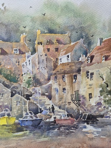 Fishing village scene original - village,