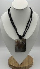 Mother of Pearl Shell Pendant Necklace Black Beaded Strand