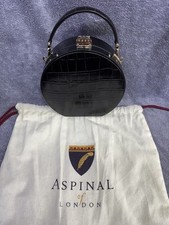 ASPINAL OF LONDON BLACK CROC LEATHER HAT BOX & DUST BAG
