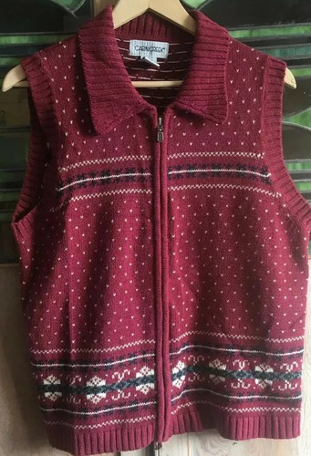 Dark red zip sweater vest - sweater,
