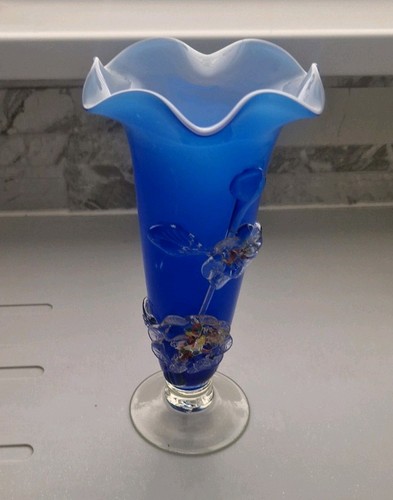 Hand blown art blueglass vase - hand-blown,