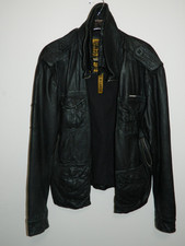 Superdry Black Leather Brad style mens Biker Flight Jacket size XL/ 42 (KRV6010)