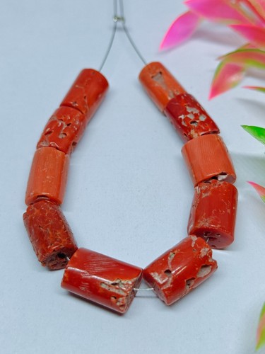 Red coral beads drum shape - beads,