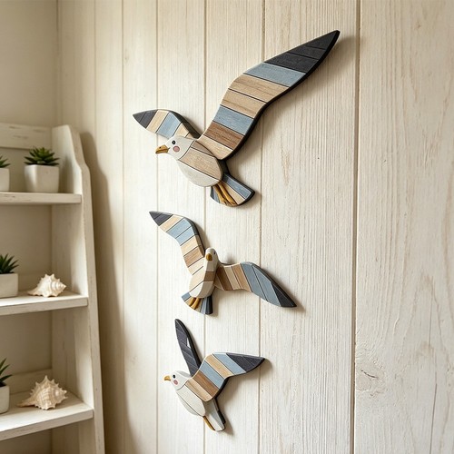 Wooden seagull wall plaque set - seagull,