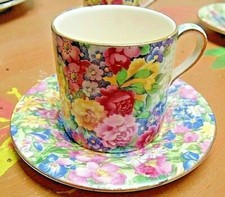 RARE Royal Winton "Julia" Chintz Coffee Can and "Joyce" Saucer Similar patterns
