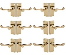 Polished Brass door handles pack of 6 (pairs) Victorian Scroll 120x42mm