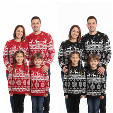 Unisex Family Christmas Jumpers Matching Festive Reindeer Sweater Kids Adults