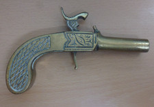 old brass replica decorative wall hanging flintlock pistol approx 6"x4"  h1