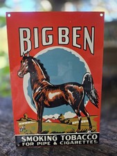 VINTAGE BIG BEN CIGAR PIPE TOBACCO PORCELAIN METAL GAS SIGN 12" X 8".