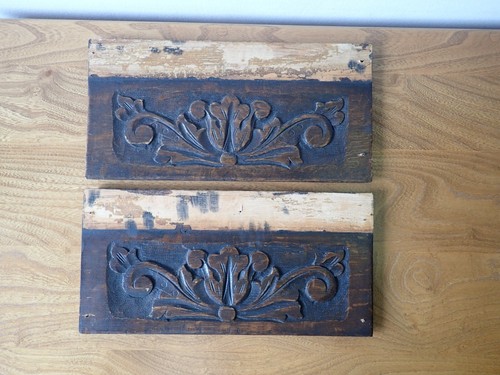Pair antique carved - of,