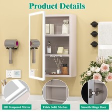 3-Color LED Medicine Cabinet Mirror Bathroom Lighted Medicine Cabinet Recessed