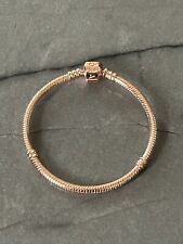 Pandora S925 Rose Gold Square Signature Buckle Snake Chain Charm Bracelet - 19cm
