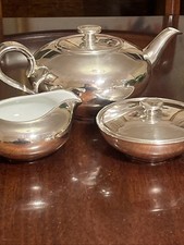 Vintage Heinrich Porcelain Silver Plated Teapot Milk Jug Bowl German VGC Rare