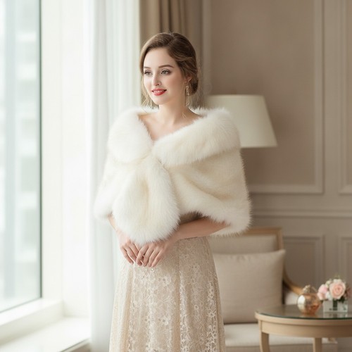 Elegant women faux fur shawl - women's,
