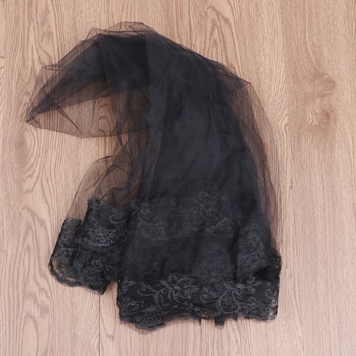 Long black lace wedding veil - lace,