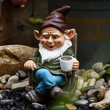 1PC Resin Gnome Garden Ornament Rocking Chair Tea Figurine Outdoor Decor