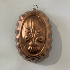 Vintage Copper Jelly Mould with Hanging Ring Embossed Fleur de Lis Kitchen Decor
