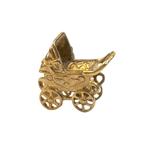 9ct vintage pram - charm,, small
