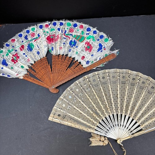 Lot antique fans feather - antique,