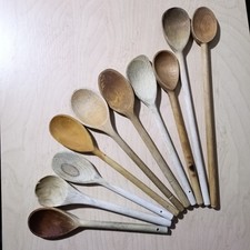 10 x Vintage Rustic Wooden Spoons Job Lot Set Farmhouse Kitchen  - 25-40 cm