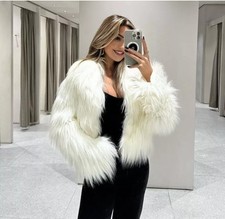 ZARA FAUX FUR CARDIGAN WHITE