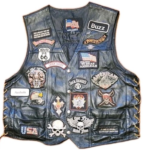 Leather usa biker vest size - leather,