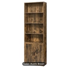6-Tier Tall Bookcase with Doors - Freestanding Modern Bookshelf for Living Room