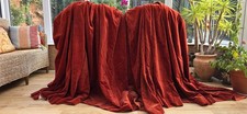 ORANGE VINTAGE VELVET LINED CURTAINS 55" DROP BY 136" WIDTH + free postage
