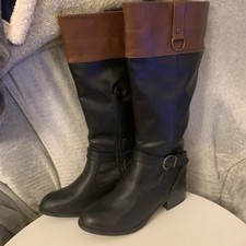 Ladies Faux Leather Brown & Black Knee Hi Boots By”Peacocks”size 6uk(39)NEW 