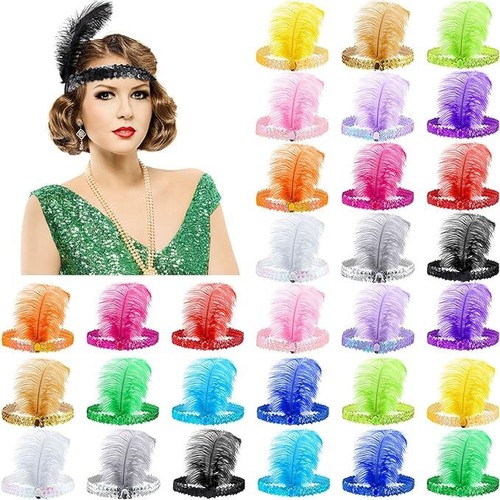 1920s sequin feather - sequin, headband