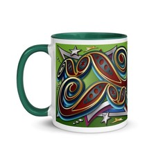 FAIRGROUND SCROLLS Artwork Mug in GREEN -  Funfair Ride Waltzer Skid Roundabout