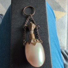 Rare French Palais Royale Perfume Bottle MOP Ormolu Vinaigrette Necklace Pendant