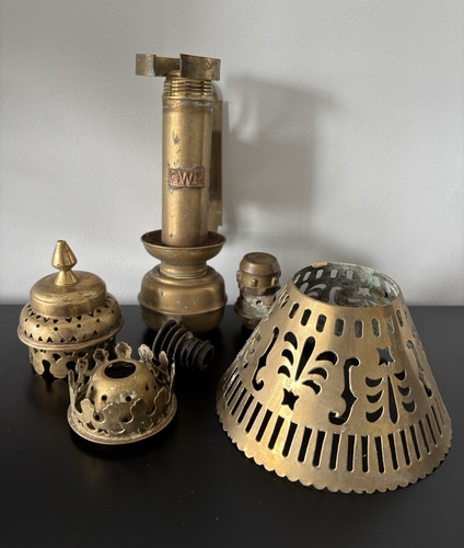 Brass paraffin oil lamp - brass, parts
