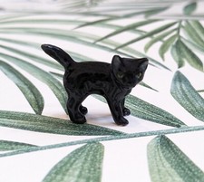Black Cat Kitten Minifig Mini Figurine Painted Porcelain Ornament Christmas Gift