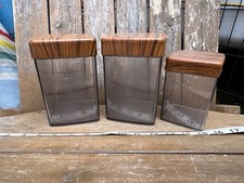 Vintage 1970's Robex Caleppio Italy Storage Jars X 3 Wood Style Lids Retro Mcm