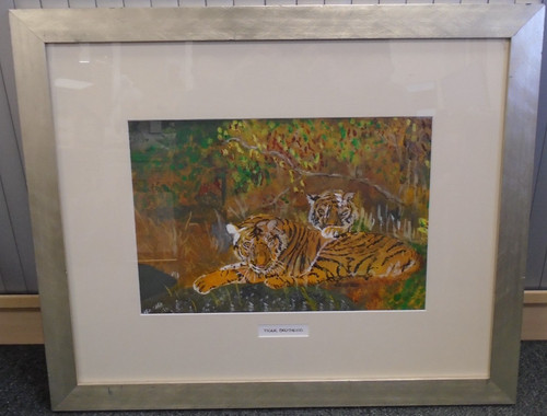 Framed watercolour tiger - watercolour, "