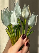 7” White Glass Tulip Flower