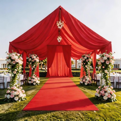 Red chiffon ceiling - ceiling, drapes
