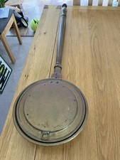 Vintage PEACOCK Brass Bed Warmer / Silent Butler Wood Handle FANCY 32 In  80cm