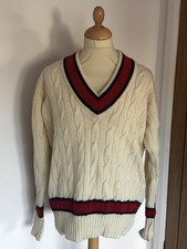 Barbour D691 Mens Wool Cricket Sweater Jumper Cable Knit V-Neck Size XL