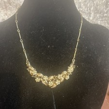 Gold Tone Diamonte Seed Pearl Vintage Necklace Costume Jewellery 45cm