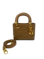 Mini Lady Dior Bag Beige Canvas with Strap- Authentic & Verified - 