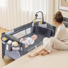 Baby Nursery Center 5-in-1 Convertible Baby Crib Adjustable Bedside Sleeper