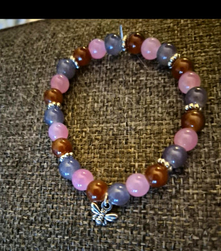 Beaded charm bracelet pink - beaded,